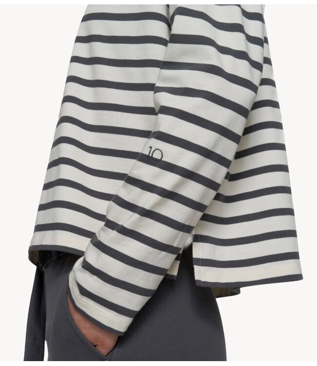 10DAYS Top boat neck top stripes ecru/steel blue