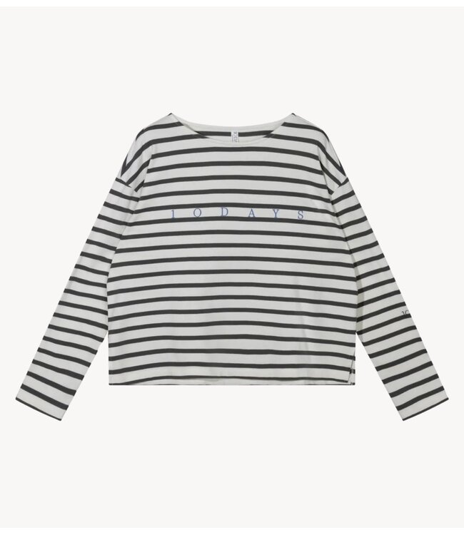 10DAYS Top boat neck top stripes ecru/steel blue
