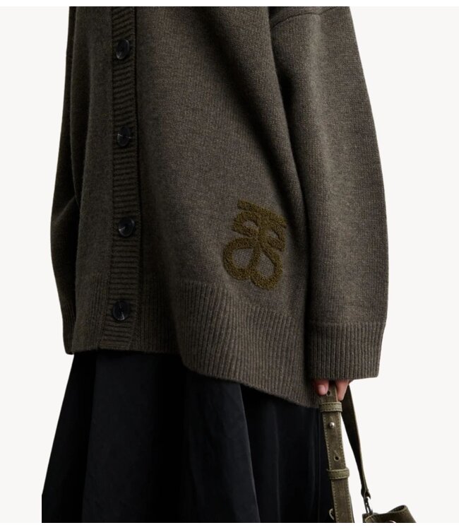 Second Female Vest Alpha Knit Monogram Cardigan Black Olive