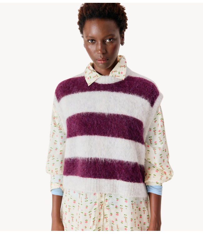 American Vintage Trui  spencer NIBY RAYURES CRANBERRY