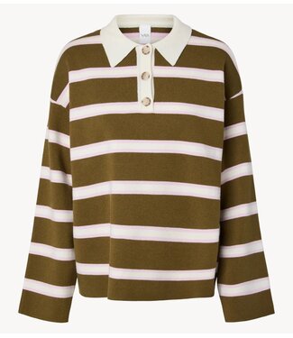 YAS Shirt YASISABELL LS POLO KNIT PULLOVER S. NOOS Fir Green W. Stripes