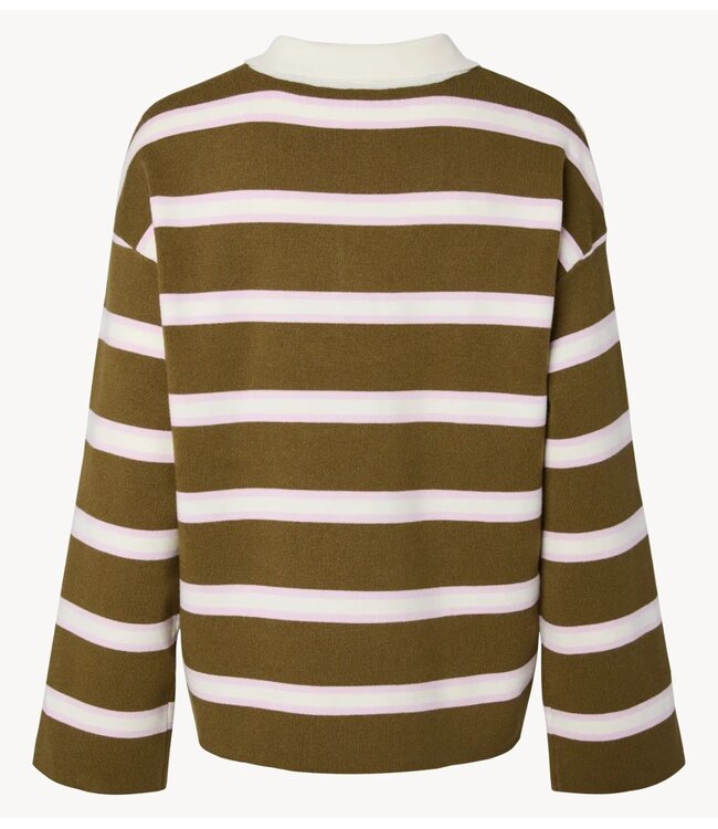 YAS Shirt YASISABELL LS POLO KNIT PULLOVER S. NOOS Fir Green W. Stripes