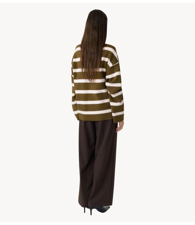 YAS Shirt YASISABELL LS POLO KNIT PULLOVER S. NOOS Fir Green W. Stripes