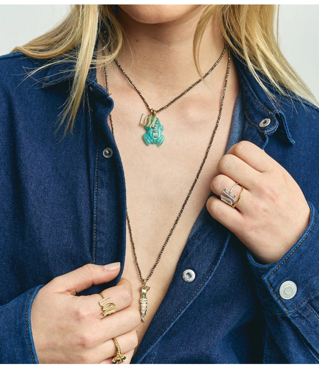 Anna+Nina Ketting Pyrite Gemstone Necklace Gold Plated 40