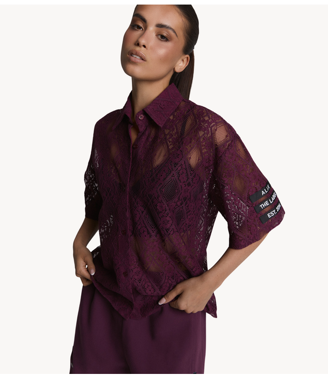 Alix The Label Blouse ladies woven lace shortsleeve blouse aubergine