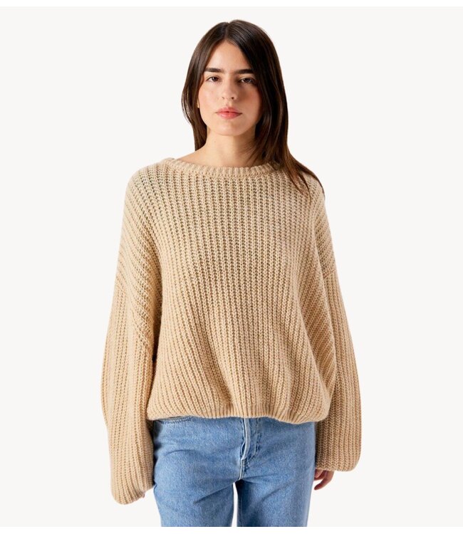American Vintage Trui CYROW COL ROND BEIGE CLAIR CHINE
