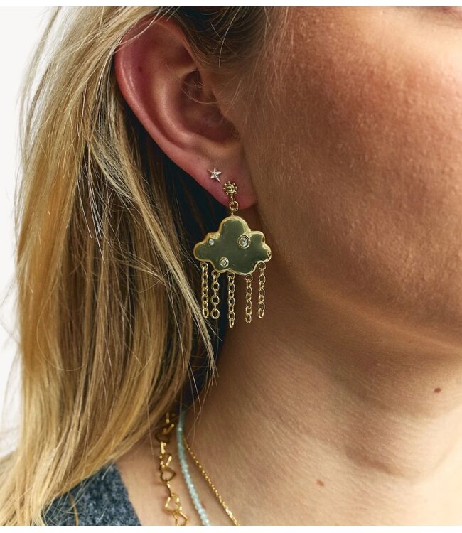 Anna+Nina Oorbel Head in the Clouds Stud Earrings Brass Gold Plated