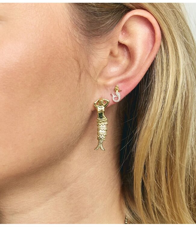 Anna+Nina Oorbel Single Mermaid Stud Gold Plated