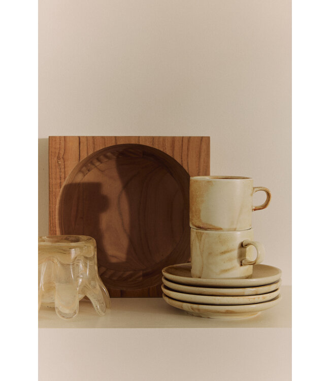 HKLIVING Mok en schotel chef ceramics rustic cream/brown