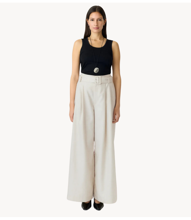 YAS Broek YASALIKKA HW BELTED PANT S. Pristine Melange