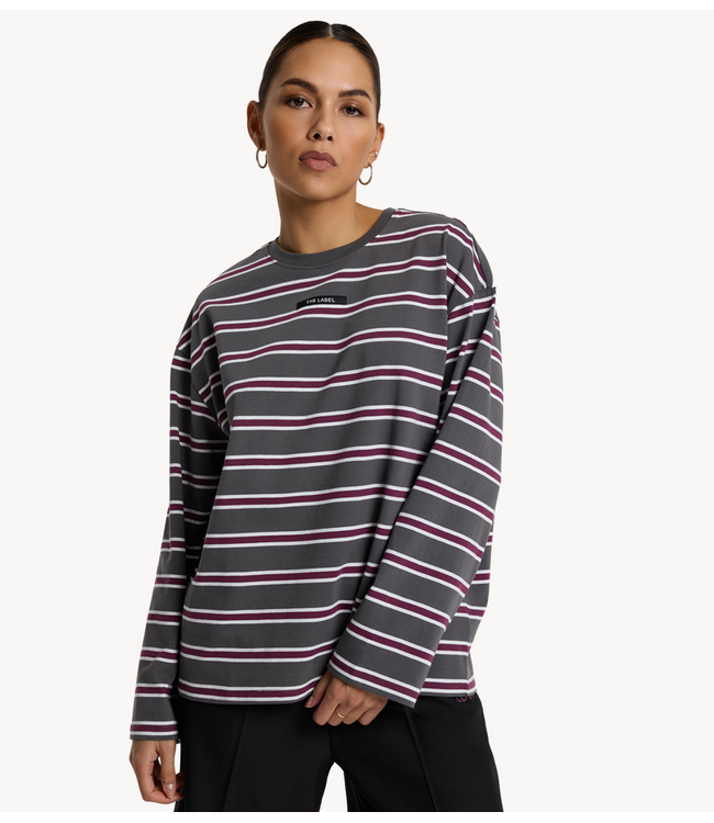 Alix The Label Shirt ladies knitted stripe longsleeve t-shirt antracite