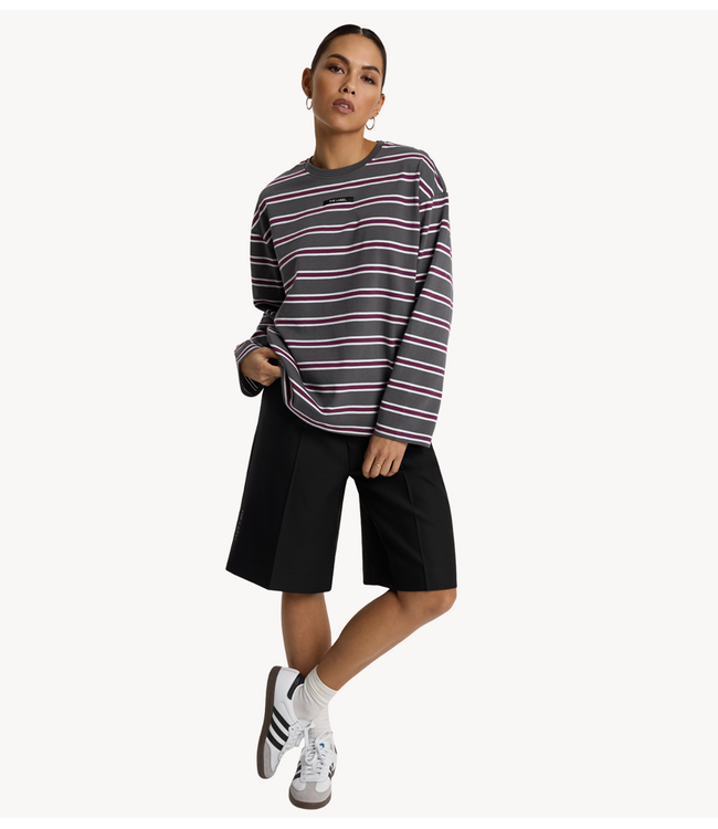 Alix The Label Shirt ladies knitted stripe longsleeve t-shirt antracite