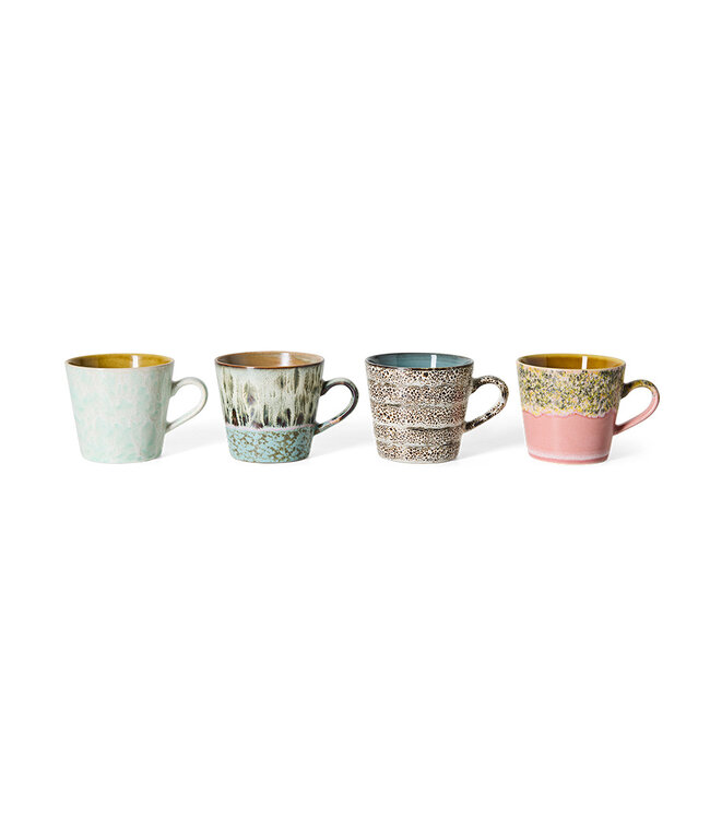 HKLIVING Mok 70s ceramics: cappuccino mugs, me-time (set of 4)