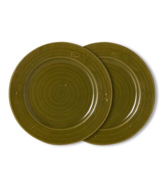 HKLIVING Borden Farmhouse ceramics: dinner plates, moss (set of 2)