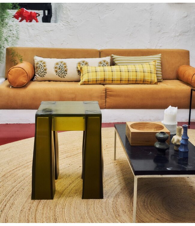 HKLIVING Kruk Resin stool, vintage yellow