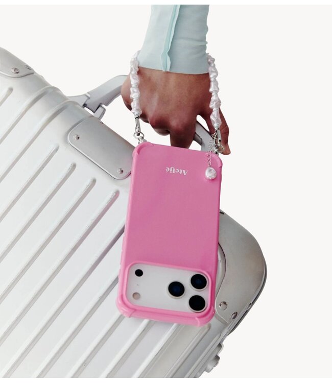Ateljé Telefoonkoord short Pink pearl cord