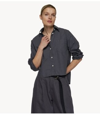10DAYS Blouse cropped shoulder shirt white steel blue
