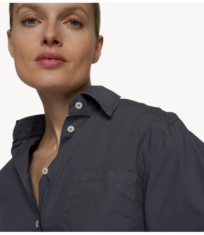 10DAYS Blouse cropped shoulder shirt white steel blue