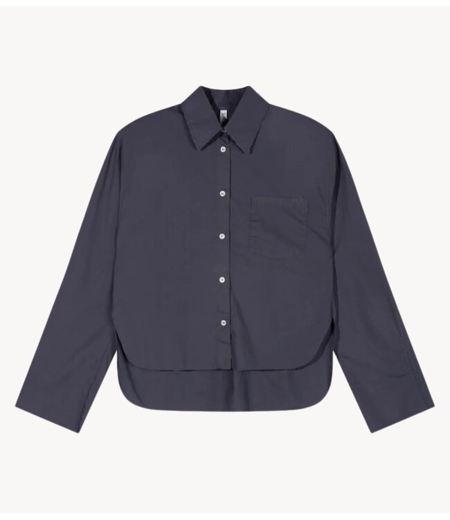 10DAYS Blouse cropped shoulder shirt white steel blue