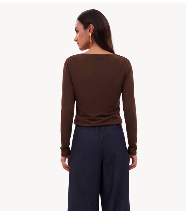 BY-BAR Top leya sparkle top chocolate brown