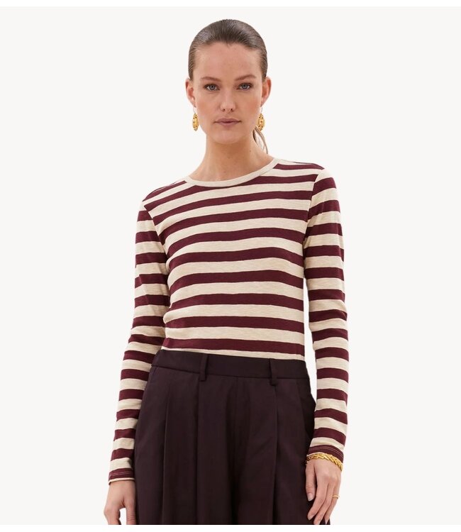 BY-BAR Top basic ls big stripe top burgundy crush