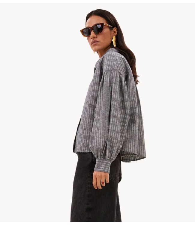 BY-BAR Blouse sarah short thin stripe blouse ash grey stripe