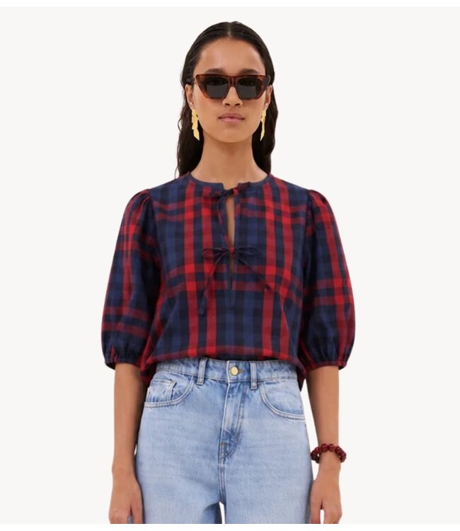 BY-BAR Blouse kaya red check blouse royal red check