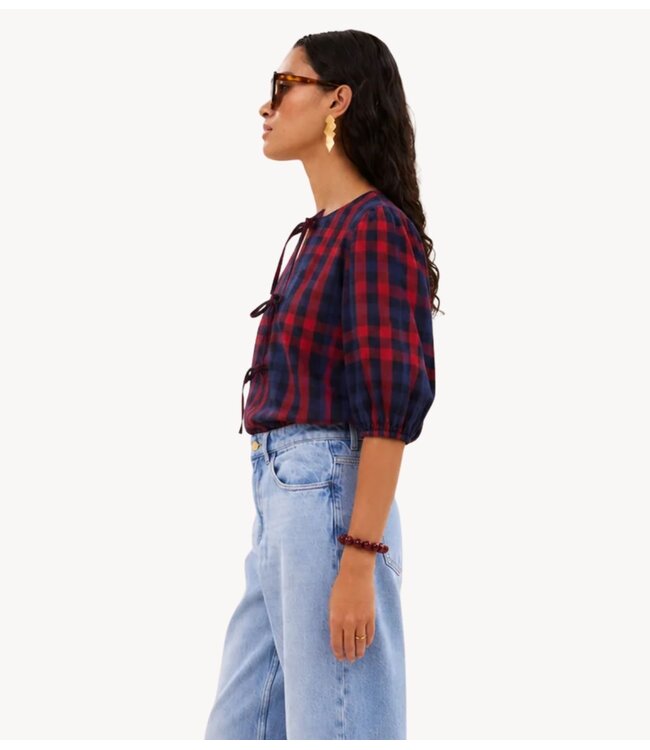 BY-BAR Blouse kaya red check blouse royal red check