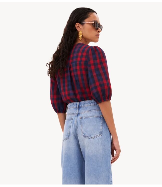 BY-BAR Blouse kaya red check blouse royal red check