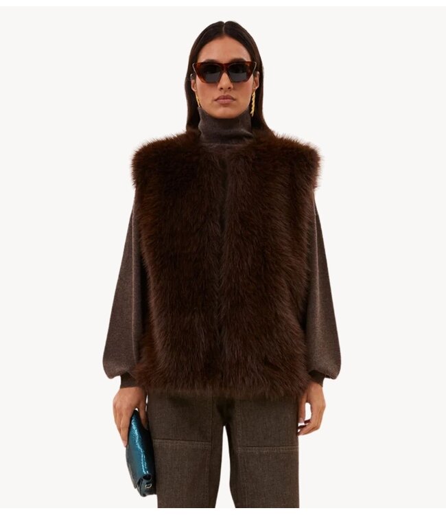 BY-BAR Gilet mona faux fur gilet dark brown