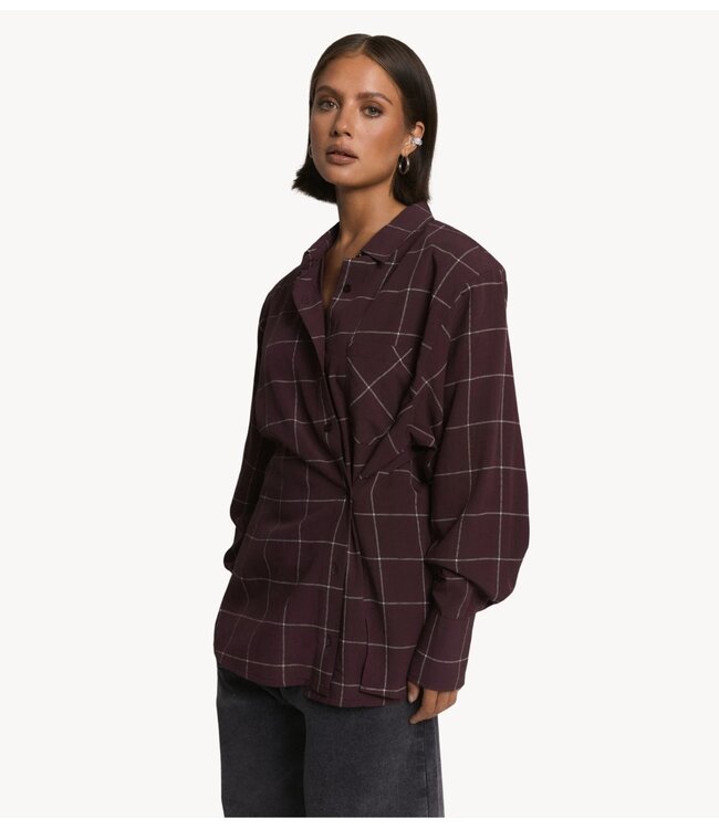 Refined Department Blouse ladies woven blouse check shoulder pads NARO check