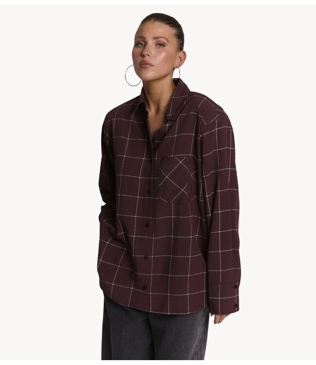 Refined Department Blouse ladies woven blouse check shoulder pads NARO check