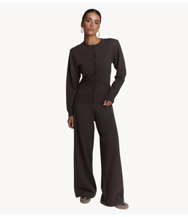 Refined Department Broek ladies knitted wide leg pants LOWEN choc brown