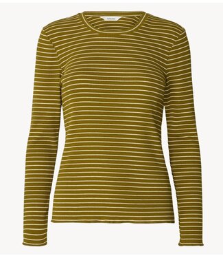 Selected Top SLWANNA LS CREW NECK TEE STR NOOS Fir Green W SNOW WHITE STRIPES