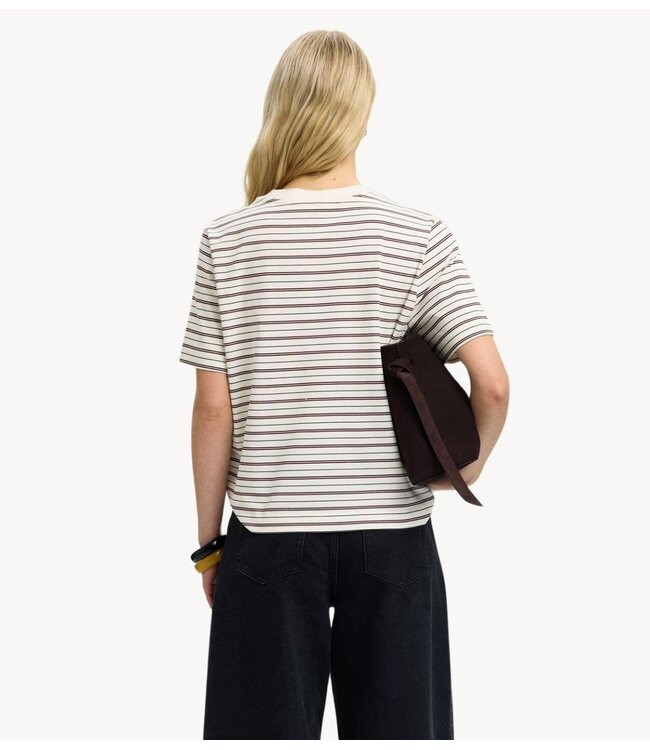 Selected Top SLWESSENTIAL SS STRIPED BOXY TEE NOOS Tawny Port BRIGHT WHITE - THIN
