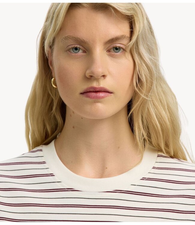 Selected Top SLWESSENTIAL SS STRIPED BOXY TEE NOOS Tawny Port BRIGHT WHITE - THIN