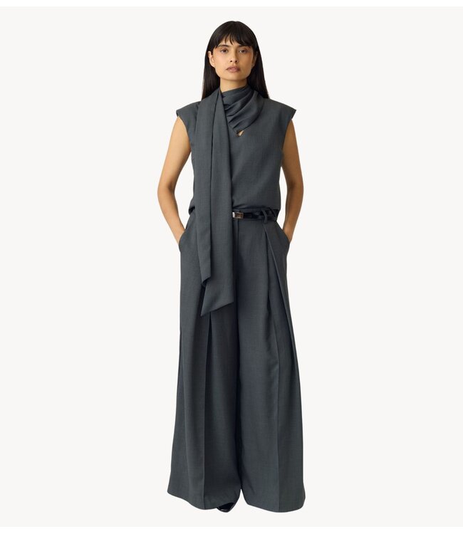 YAS Broek YASELURA HW WIDE PANT Dark Grey
