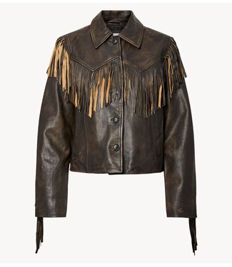 YAS Jas YASFIMU LS LEATHER JACKET - FEST Deep Mahogany