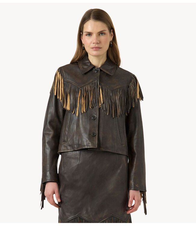 YAS Jas YASFIMU LS LEATHER JACKET - FEST Deep Mahogany