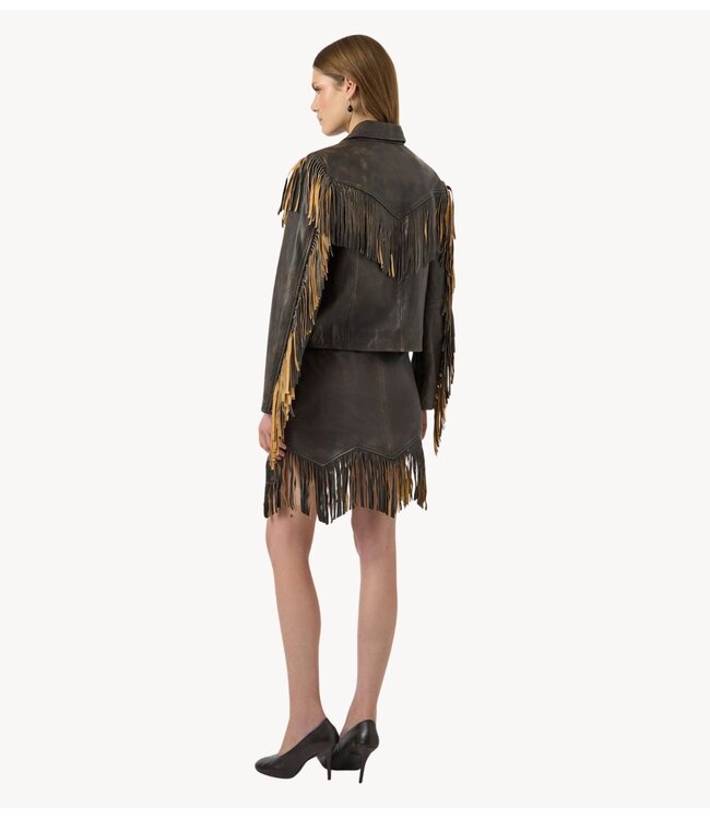 YAS Jas YASFIMU LS LEATHER JACKET - FEST Deep Mahogany