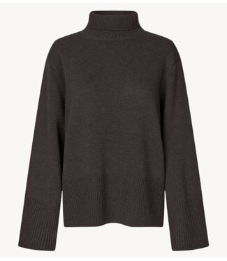 Second Female Trui Alpha Knit T-Neck Dark Brown Melange