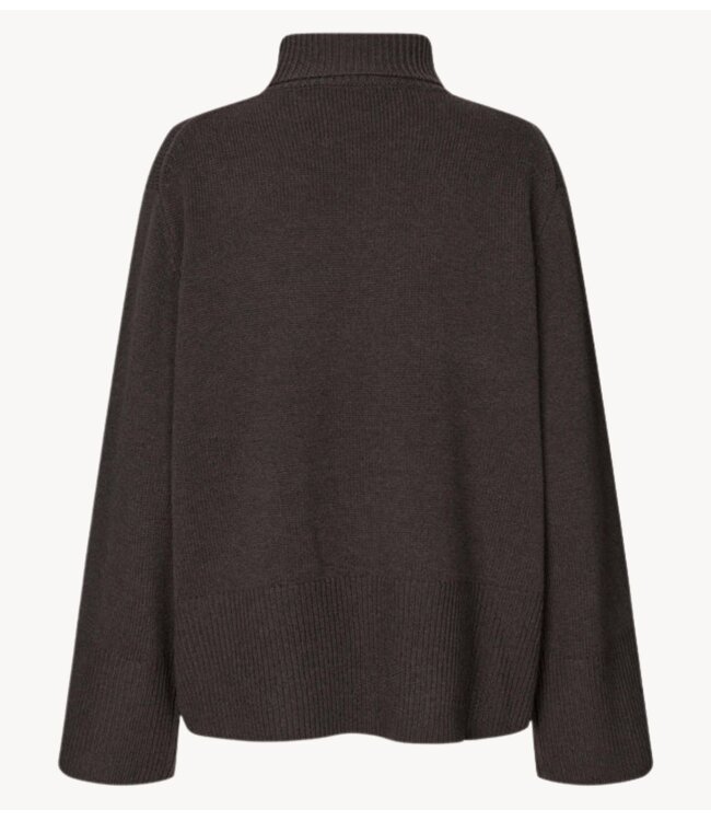 Second Female Trui Alpha Knit T-Neck Dark Brown Melange