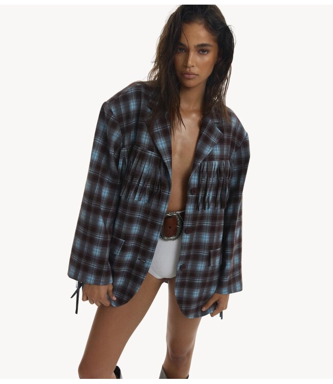 Refined Department Blazer ladies woven check blazer fringes TORI check