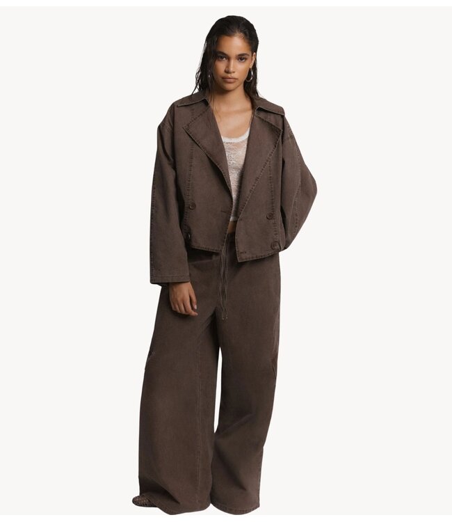 Refined Department Broek ladies woven washed wide leg cargo pants MILA choc brown