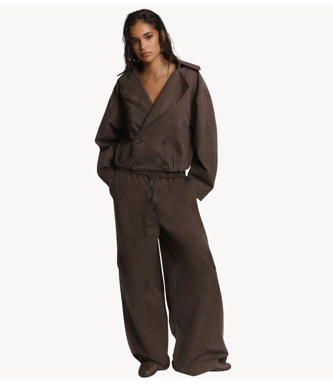 Refined Department Broek ladies woven washed wide leg cargo pants MILA choc brown