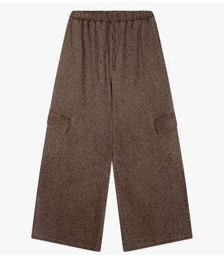 Refined Department Broek ladies woven washed wide leg cargo pants MILA choc brown