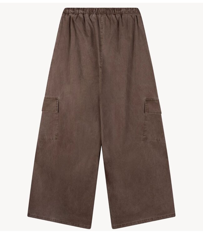 Refined Department Broek ladies woven washed wide leg cargo pants MILA choc brown