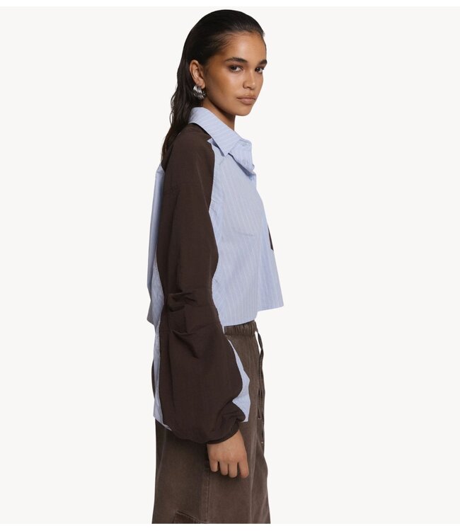 Refined Department Jas ladies woven striped blouse bomber panel NOOR stripe
