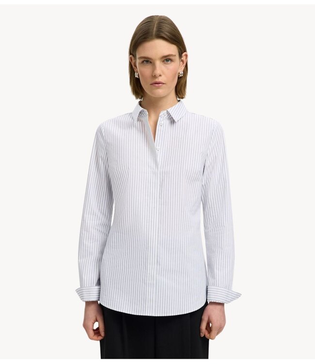 Selected Blouse SLWROMIE LS STRIPED FITTED SHIRT NOOS Bright White DELICIOSO