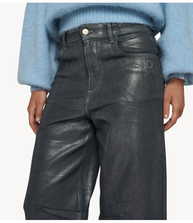 10DAYS Broek metallic western denim pants silver